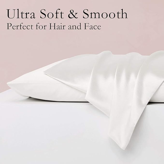 Silk Pillowcase for Hair and Skin 2 Pack 100% Mulberry Silk Bed Pillowcase Hypoallergenic Soft Breathable Both Sides Silk Pillow Case with Hidden Zipper, King Size Pillow Cases (White)