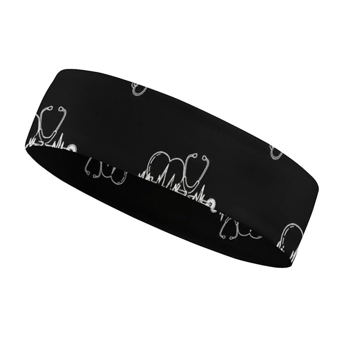 Headbands for Women Men Unisex Love Heart Nurse Heartbeat Black And White Art Non Slip Sports Sweatbands for Running, Cycling, Yoga, Fitness