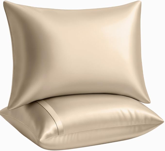 BLISSFORD Satin Pillowcase with Zipper, for Hair and Skin Care, Feels Soft and Cool Like a Silk Pillowcase, Satin Pillow Cases 2 Pack, Slik Pillow Cover, Taupe - King Size, Set of 2