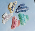 Personalized Hair Claw Clips with Rhinestones - Custom Cute Bridal Claw for Classy Occasions (Pearl White)