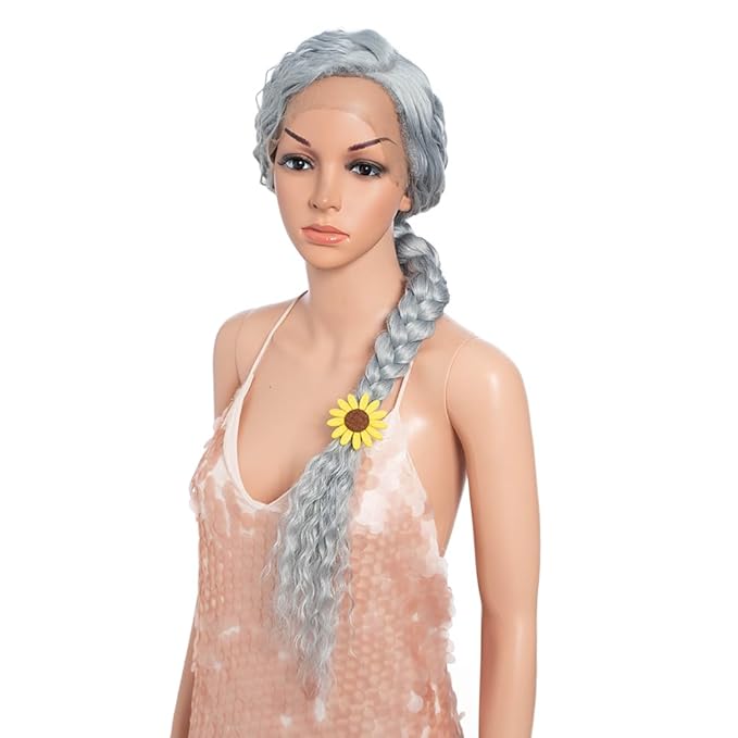 Style Icon 36”Super Long Curly Wig C-Shaped Side Part Lace Wig Afro Baby Hair Synthetic Blue Wig （36 Inches, GBLUE12 ）
