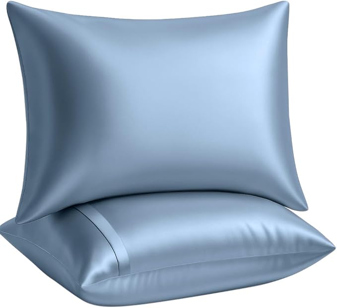 BLISSFORD Satin Pillowcase with Zipper, for Hair and Skin Care, Feels Soft and Cool Like a Silk Pillowcase, Satin Pillow Cases 2 Pack, Slik Pillow Cover, Slate Blue - Queen Size, Set of 2