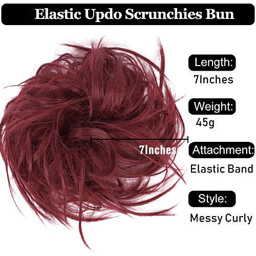 HMD Tousled Updo Messy Bun Hairpiece - Synthetic Hair Extensions with Elastic Rubber Band - Scrunchies and Ponytail Hairpieces for Women