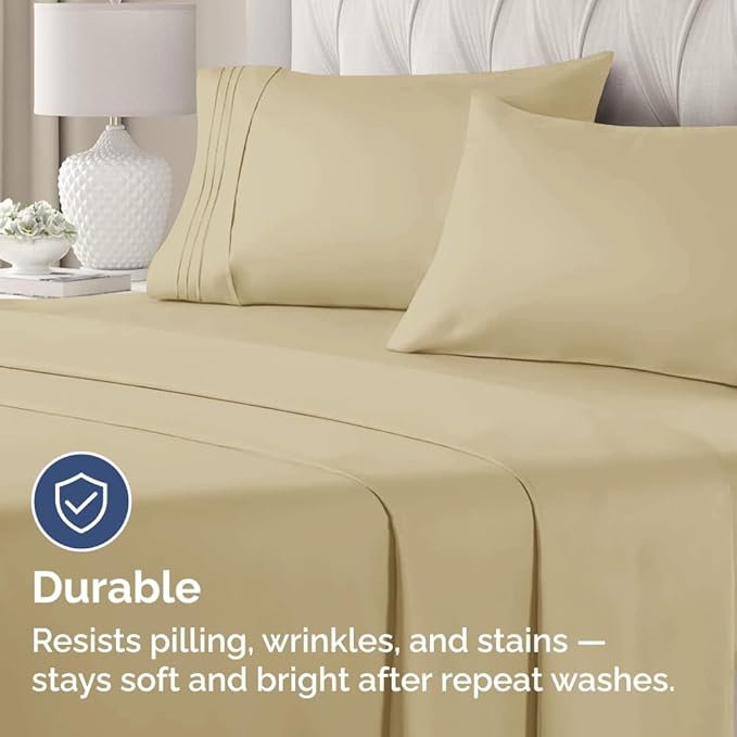King Pillow Cases Set of 4 - Ultra Soft Hotel Quality Pillowcase Covers - Comfy, Cozy & Wrinkle Free - Shrinkage, Stain and Fade Resistant - Machine Washable Pillow Protectors - 4 Piece Set - Beige