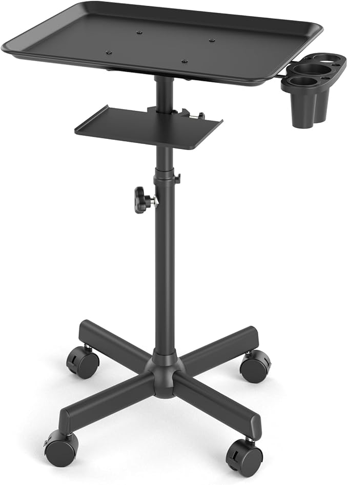 Salon Tray Cart on Wheels with Storage Platform, Adjustable Height Hair Stylist Tray, Premium Iron Tattoo Tray, Suitable for Salon and SPA Use