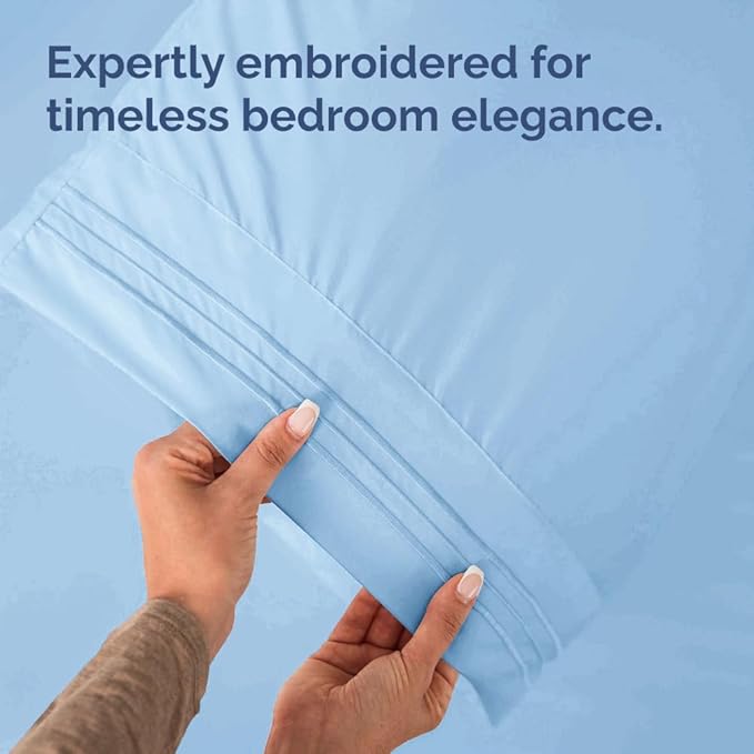 King Pillow Cases Set of 4 - Ultra Soft Hotel Quality Pillowcase Covers - Comfy, Cozy & Wrinkle Free - Shrinkage, Stain & Fade Resistant - Machine Washable Pillow Protectors - 4 Piece Set - Light Blue