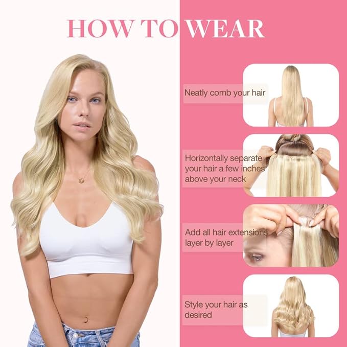 GOO GOO Clip in Hair Extensions - Real Human Remy Hair, Natural, 18in 150g 9Pcs, 17/22/60 Balayage Ash Blonde to Platinum Blonde