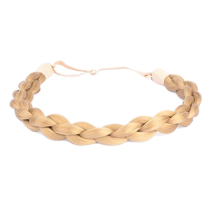 DIGUAN Chubby Narrow Synthetic Hair Braided Headband Classic Chunky Plaited Braids Elastic Stretch Hairpiece Women Girl Beauty accessory, 58g (Honey Blonde)