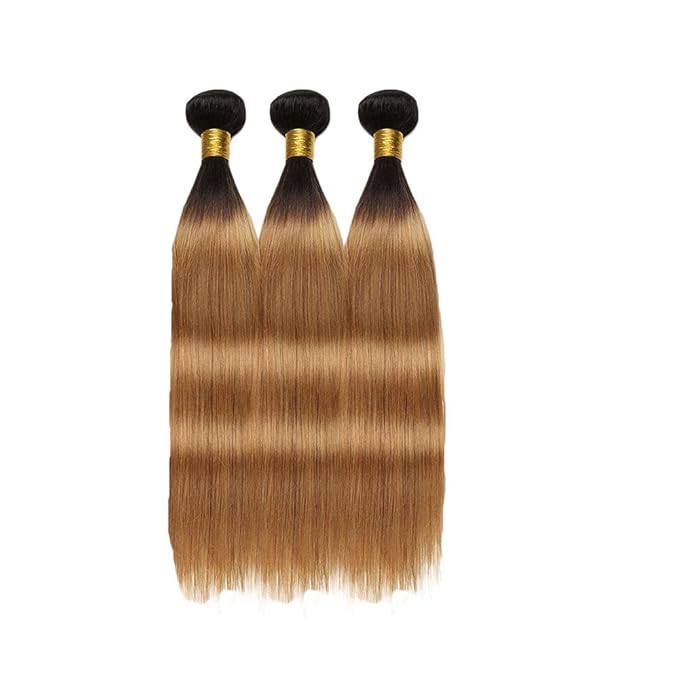 Blonde Bundles Human Hair Ombre Straight Bundle Niegmeag Brazilian Virgin Remy Hair 3 Bundles 24 26 28 Inch 2 Tone Black and Honey Blonde Straight Bundle Double Weft Hair Weave 300g