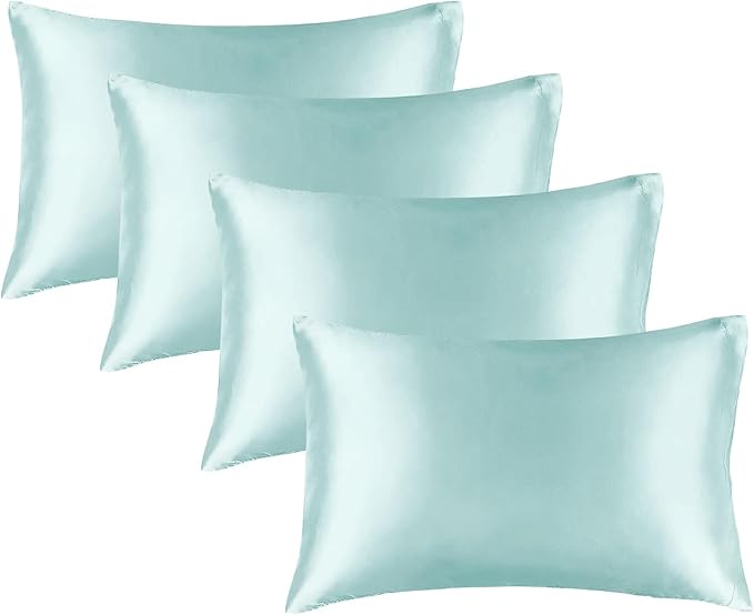 BEDELITE Satin Pillowcase for Hair and Skin, Super Soft Similar to Silk Pillow Cases 4 Pack with Envelope Closure, Cooling Pillowcases for Women Men (20"x36" King Size, Blue Grey)