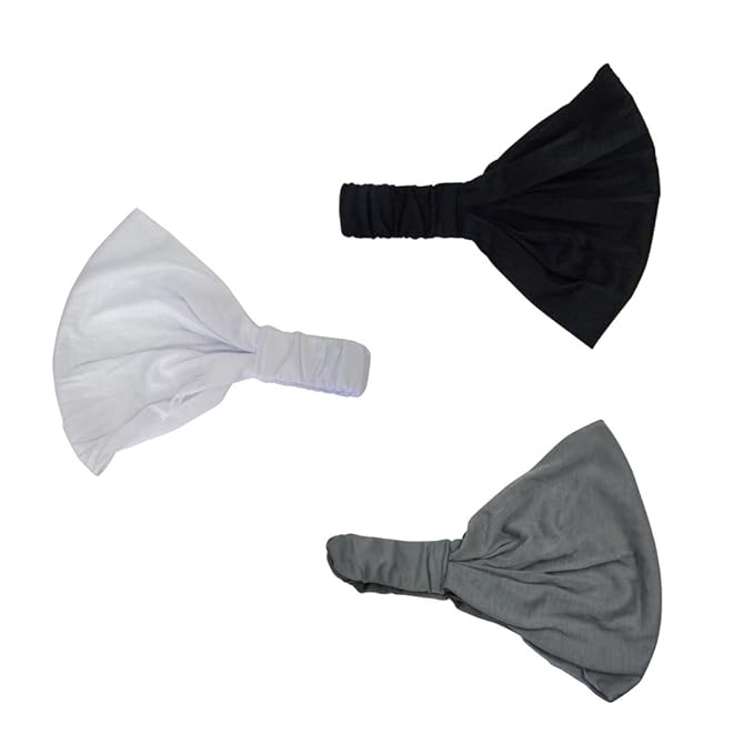 Motique Accessories Set of 3 Wide Cotton Head Band Solid Boho Yoga Style Soft Hairbands Black Seasalt White