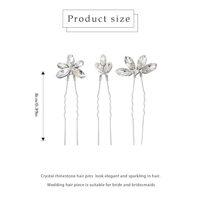 Rhinestone Wedding Hair Pins Decorative Bridal Hair Accessories Crystal Hair Clips for Women