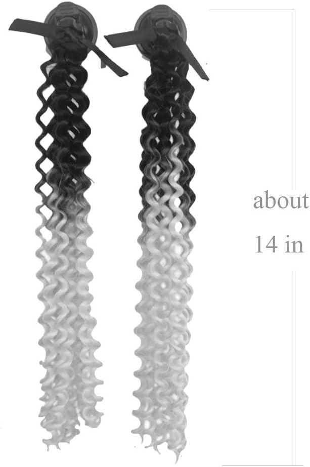 Helmet Pigtails Gradient Ramp Helmet Curly Ponytail Helmet Hair with Suction Cup for Motor Bike 2PCS 14inch Ombre Black to Pink (Helmet not Included)