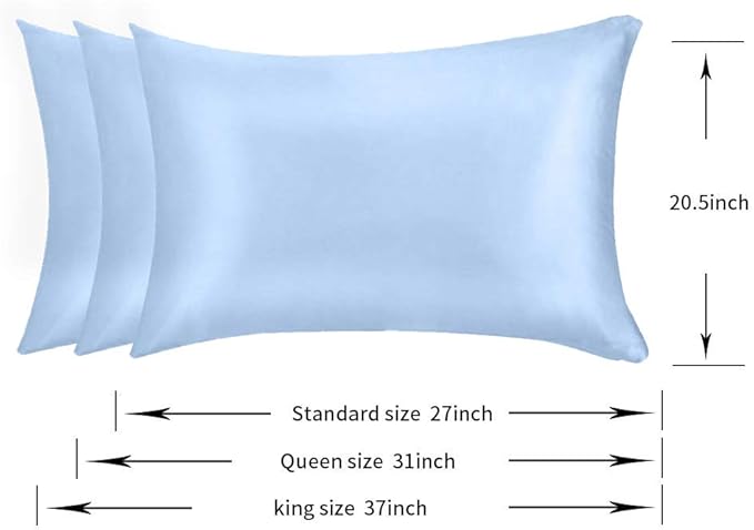 100% Mulberry Silk Pillowcases Set of 2 for Hair and Skin and Super Soft and Breathable Queen Size Nature Silk Pillowcases (Queen, Blue)