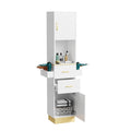Salon Station for Hair Stylist - Barber Beauty Spa Equipment With 2 Drawers, 2 Storage Cabinets, 6 Hair Dryer Holders for Styling - White Gold