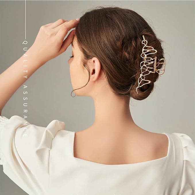 4 Pack Large Metal Hair Clips for Thin to Thick Curly Hair, 4.3 Inch Big Nonslip Gold Color Clamps, Perfect Fashion Jaw Claw Hair Styling Accessories for Women and Girls, Christmas Gifts