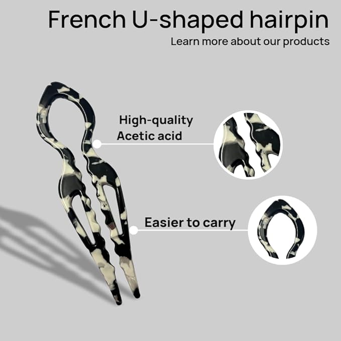Prestige Hair Pins for Women,French U-Shaped Hair Pin 3Pc Elegant Women Hair Accessories Suitable for Thick or Thin Hair (Pink, Blue, Starry gray)