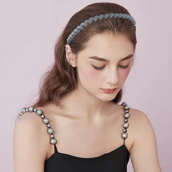 LAPOHI 10 PCS Non Slip Fashion Effortless Plastic Headbands with Teeth Comb Skinny Hair Bands for Women Men Teen Girls, Long Teeth Morandi