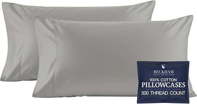 Beckham Hotel Collection 100% Cotton Pillow Cases King Size Set of 2, 500TC, Luxury Sateen Pillowcases, Open End, Breathable, Moisture-Wicking, Dark Gray