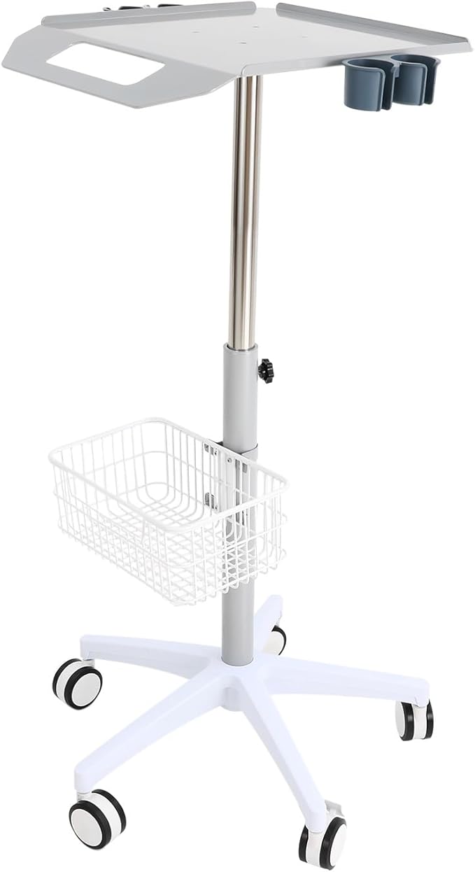 Medical Cart, Rolling Salon Cart with Wheels, Mobile Trolley Stand 33.46"-43.71" Height Adjustable for Salons Instruments Offices Hotels,with a Basket and Fix Holders