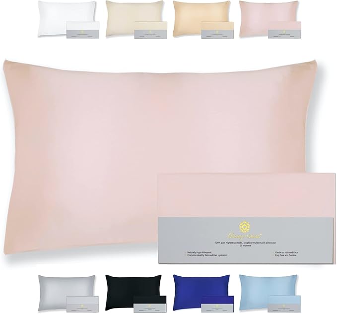 25 Momme Premium Mulberry Silk Pillowcase for Hair and Skin | Handcrafted Hypoallergenic & Anti-Acne Silk Pillow Cases with Zipper | King - 20" x 36", Rose Water