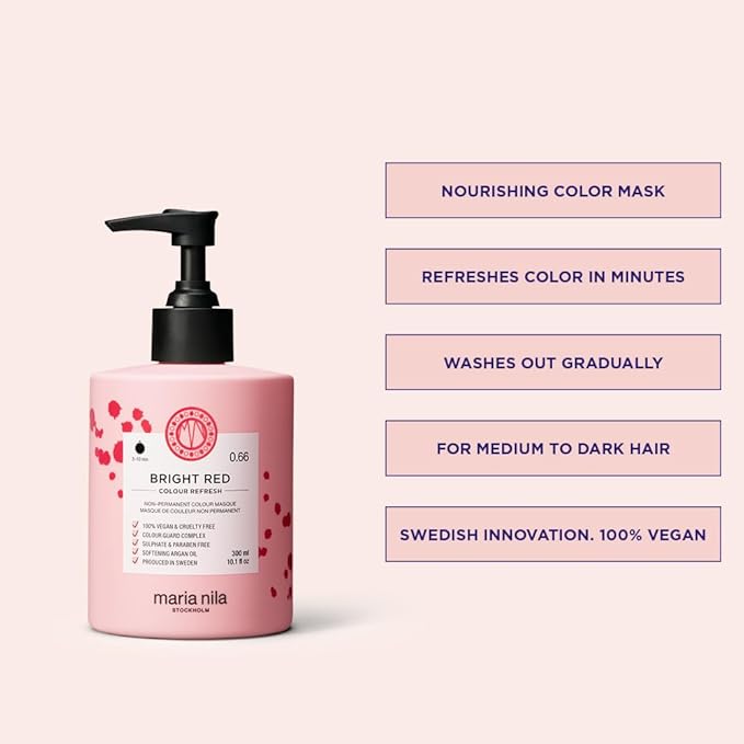 Maria Nila Color Refresh Bright Red, 10.1 Fl Oz / 300 ml, Red Color Bomb, Semi-Permanent Pigments, 100% Vegan & Sulfate/Paraben free