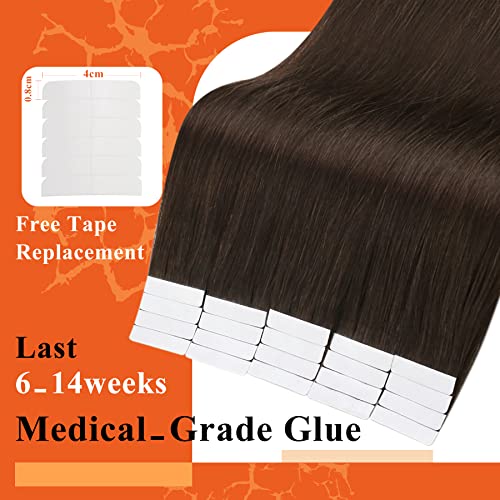 Full Shine Hair Extensions Real Human Hair Invisible Tape in Color Dark Brown 18Inch Straight Seamless Real Remy Skin Weft Tape in Extensions 20Pcs 50Grams Silky Hair Add Volume
