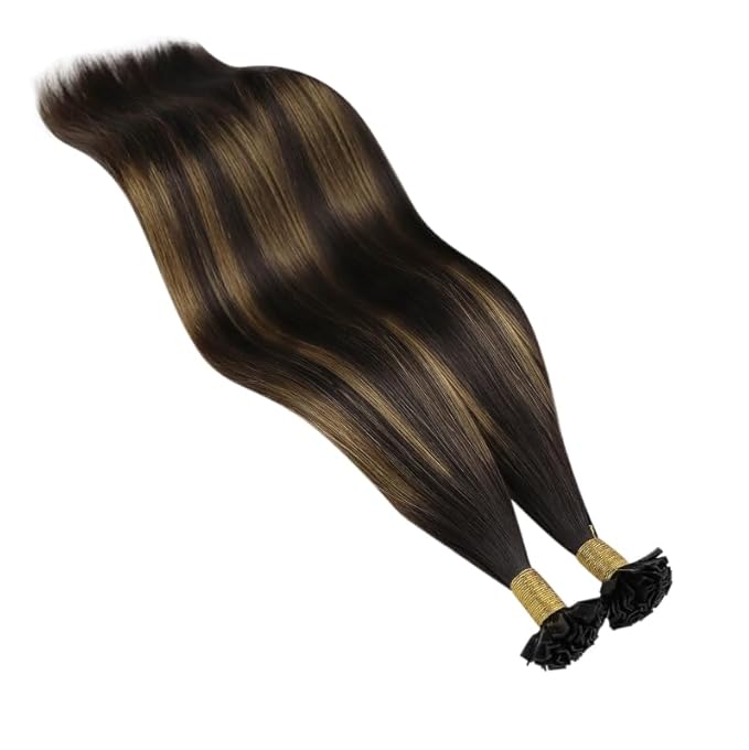 YoungSee Ktip Hair Extensions Balayage K Tip Human Hair Extensions Dark Brown with Medium Brown 14Inch Short 50s/50G