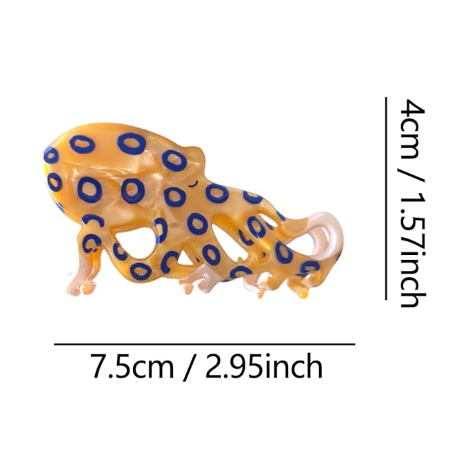 Cute Small Blue-Ringed Octopus Hair Clips,Novelty Acetate Ocean Octopus Claw Clip