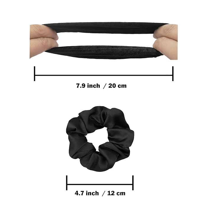 IVARYSS Scrunchies for Hair Sleep, Premium Satin Soft Than Silk for Women Curly Hair, Cute Bands Ties for Girls Thin | Thick Hair Styling, 12 Pack, Black