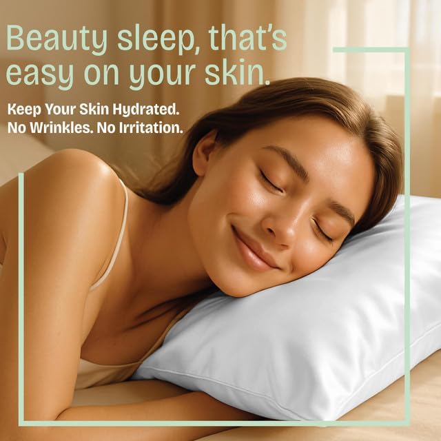 BLISSFORD Satin Pillowcase with Zipper for Hair and Skin Care, Feels Soft and Cool Like a Silk Pillowcase, White Satin Pillow Cases 2 Pack, Slik Pillow Cover, Queen Size - Set of 2