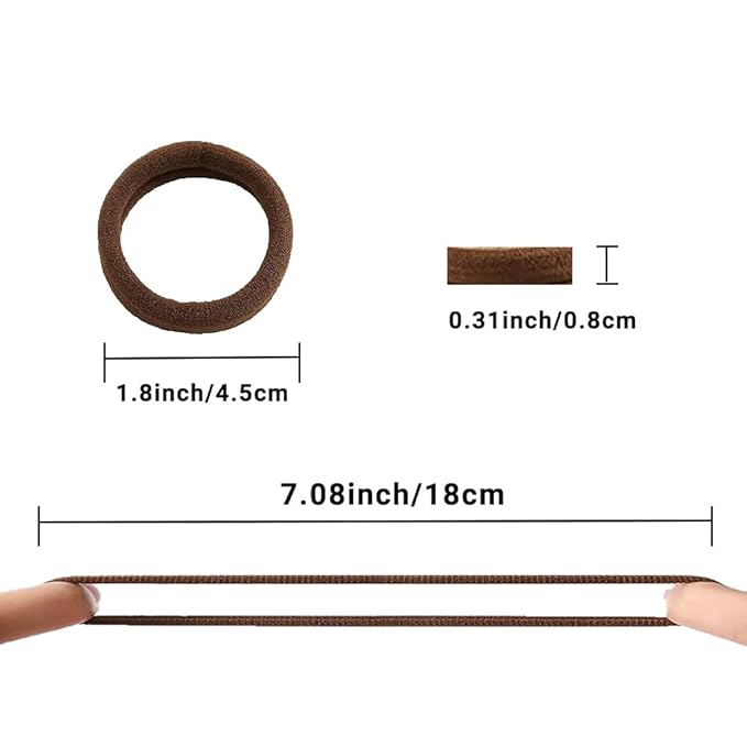 Hair Ties Hair Elastics Bands Seamless Cotton No Damage Thick Curly Hair Long-Lasting Braids Ponytails Holders All Hair Types Pain-Free Hair Accessories Women Men Light Brown Colors 50 PCS