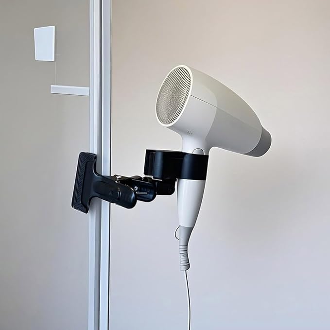 Hands Free Hair Dryer Holder Stand 360 Degree Rotating Sturdy Metal Base Strong Clamp Adjustable Flexible Blow Dryer Stand