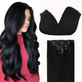 GOO GOO Clip in Hair Extensions Real Human Hair, Remy Human Hair Extensions Clip ins for Women, Natural Human Hair, 22inch 110g 7Pcs, 1 Jet black