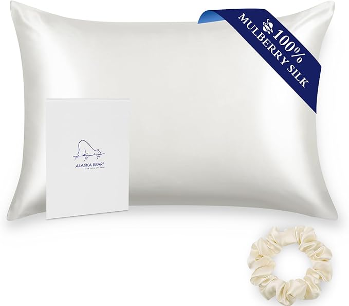 ALASKA BEAR Silk Pillowcase 20 by 54 for Couple Hair and Skin Organic 100% Mulberry Silk Pillow Slip for Bliss Sleep, Body Size(1pc, Ivory White)