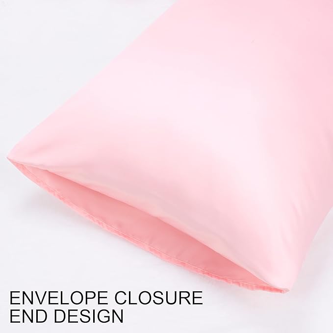 uxcell 2 Pack Silk Satin Pillowcase for Hair and Skin, Cool, Silky, Soft Breathable Pillow Cases King Size 20x36 Inch Sateen Pillowcase Pink with Envelope Closure