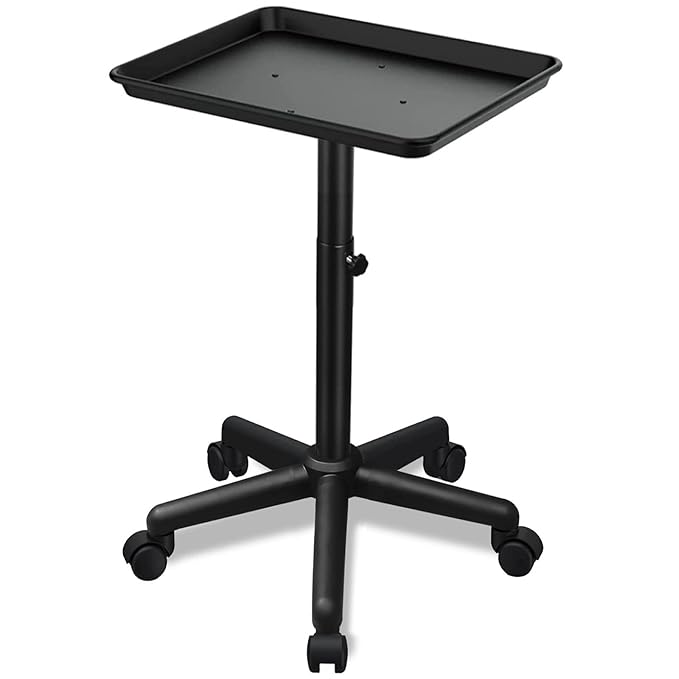 Premium Aluminum Salon Tray, Sturdy Five feet Base Adjustable is Used for Salon Tray on Wheels, tattooing, Beauty Spa, Dentist, Etc.…(Black)