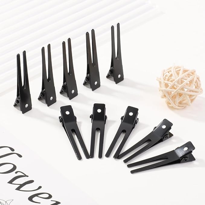 choicbaby 120pcs Double Prong Curl Clips, 1.8' Stainless Steel Hair Clips for Hair Bow, Great Pin Curl Clip, Hair Salon Barber (Black, 1.8 inches, 4.5 cm)