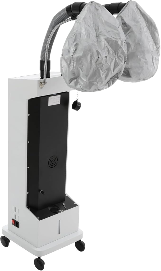 Hair Steamer, 650W Vertical Hair Care Machine with LED Display & 2 Vaporizing Caps Micro Mist Hair Color Processor, 5 Modes, Adjustable Temperature & Timer, Mobile on Wheels (White)