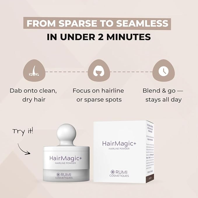Rumi Cosmetiques HairMagic+ Root Touch Up Powder – Instant Gray Hair Coverage & Hairline Filler – Water-Resistant, Natural Finish, Nourishing Formula with Argan Oil & Vitamin E (Medium Brown)