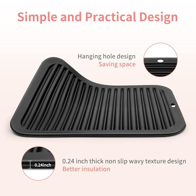 Large Silicone Heat Resistant Mat, Hot Tools Straightener Mat, Professional Heat Mat for Curling Iron, Flat Iron and Hair Styling Tools, Heat Resistant Mats for Countertop Vanity Mat Organizer (Black)