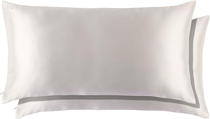 slip The Original King Silk Pillow Case Duo - 100% Pure 22 Momme Mulberry Silk - King Standard Size - Anti-BedHead, Anti-Sleep Crease, White (20" x 36")