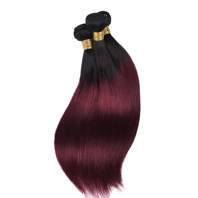 26 28 30 Inch Ombre Bundles Human Hair Burgundy Straight Bundles Peruvian Virgin Remy Hair Extensions Niegmeag Double Weft 2 Tone Black and Red Straight Bundle Hair Weave 300g
