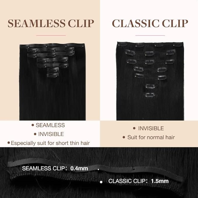 GOO GOO Clip in Hair Extensions Real Human Hair, Remy Human Hair Extensions Clip ins for Women, Natural Human Hair, 18inch 110g 7Pcs, 1 Jet black