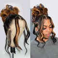 Ombre 360 Lace Front Wigs Human Hair For Women Highlight Honey Lace Wig Glueless Wig With Baby Hairs Body Wave Lace Front Wigs Human Hair (26 inch)