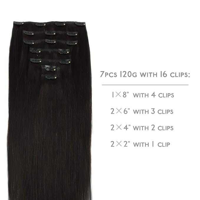 WENNALIFE Clip in Hair Extensions Real Human Hair, 12 Inch 80g 7pcs Remy Hair, Natural Black Straight Natural Extensiones De Cabello Humano Con Clip Ins