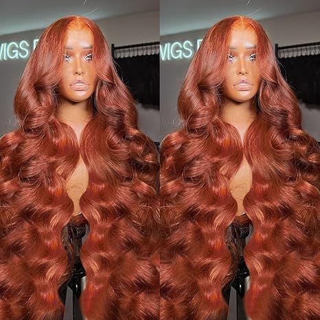 AMIRTY 200% Density 34 Inch Orange Ginger Lace Front Wigs Human Hair 13X4 HD Transparent Lace Front Wigs Human Hair with Baby Hair Chestnut Brown #33 For Women