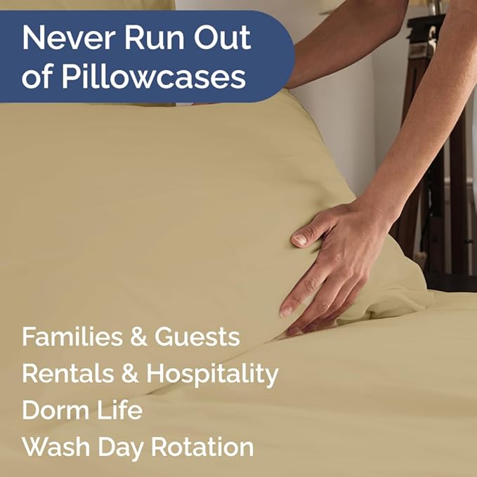 King Pillow Cases Set of 10 - Ultra Soft Hotel Quality Pillowcase Covers - Comfy & Wrinkle Free - Shrink, Stain and Fade Resistant - Easy-Care, Machine Washable Pillow Protectors - 10 Pcs Set - Beige