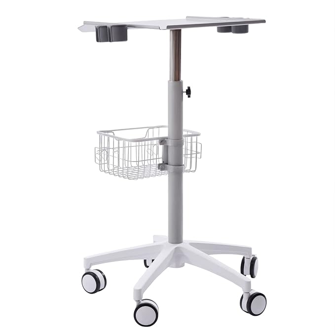 Iron Salon Instrument Tray, Height Adjustable Trolley Cart Tray Station on Wheels for Salon Tattoo Spa Beauty Service Holder Tool Storage(White,Iron)