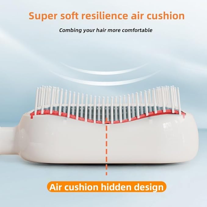 Self-Cleaning Air Cushion Comb – with Portable Travel Design, Features retractable, easy to clean, Ergonomic Pull Ring air cushion massage comb, for Detangling Thick/Curly Hair, Gift for Women (Blue)